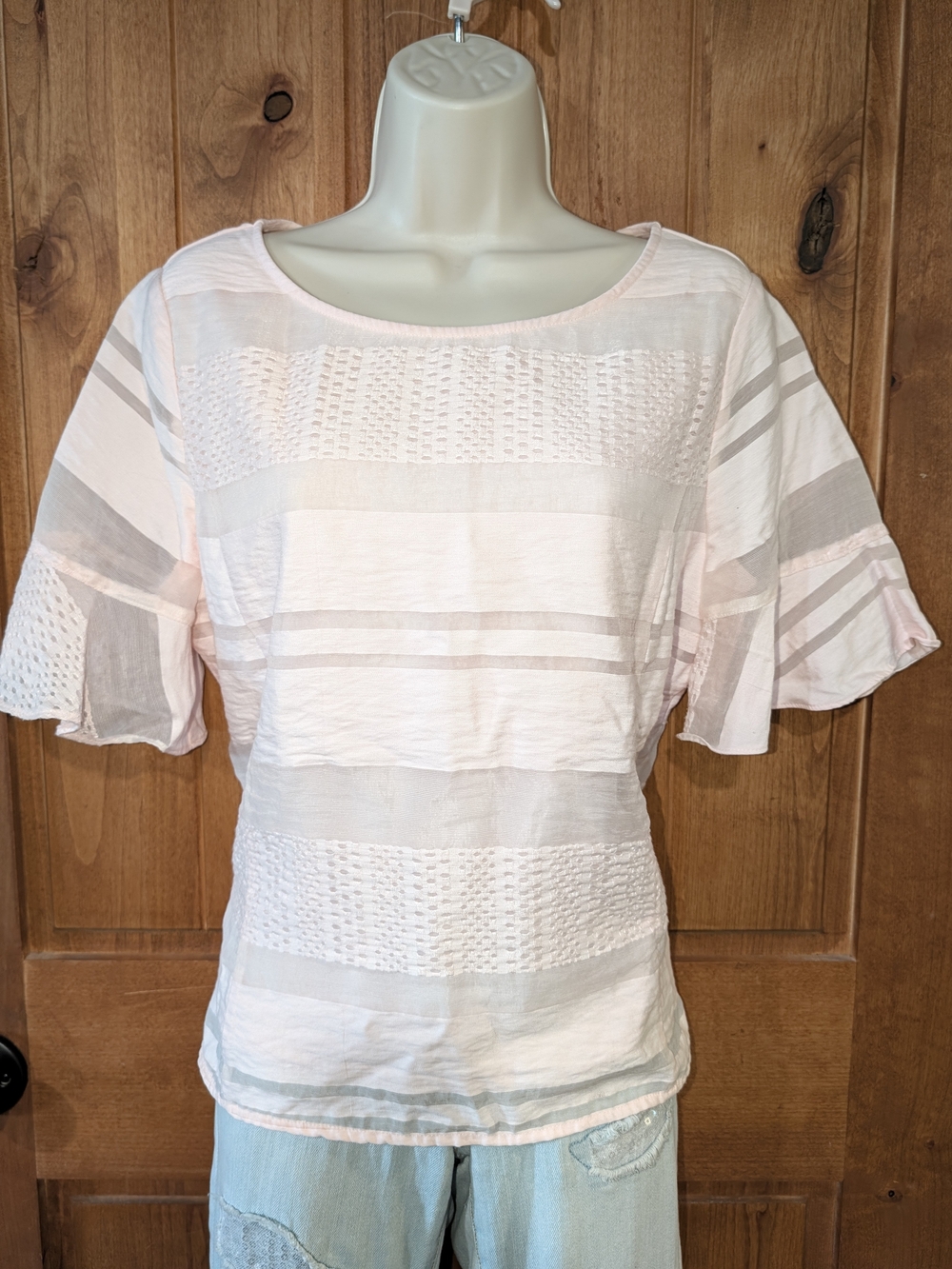 Liz Claiborne Pale Pink Striped Short‑Sleeve Blouse